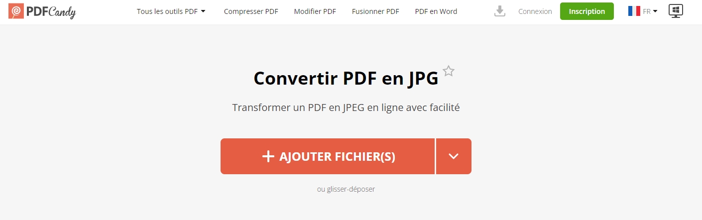 convertir PDF en JPG sur le site PDFCandy