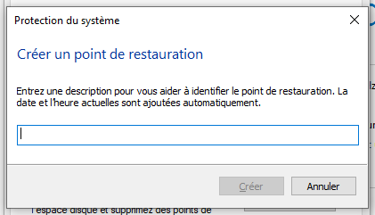 créer un nom pour le point de restauration