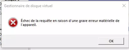 Échec de la requête en raison d'une grave erreur matérielle de l'appareil