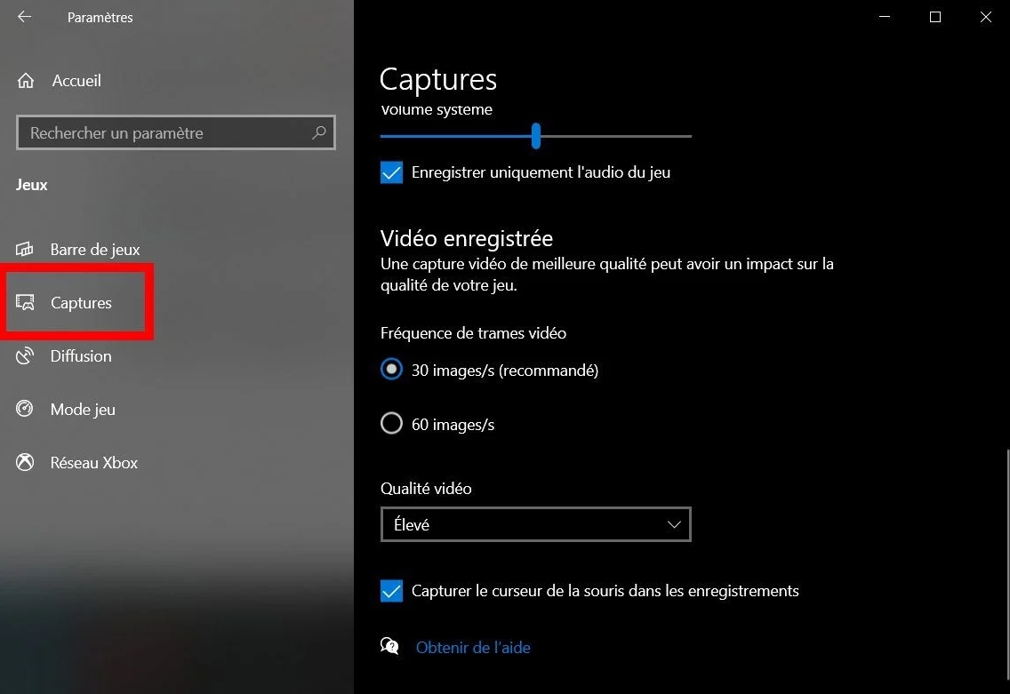 lancer la capture d'écran avec Xbox Game bar