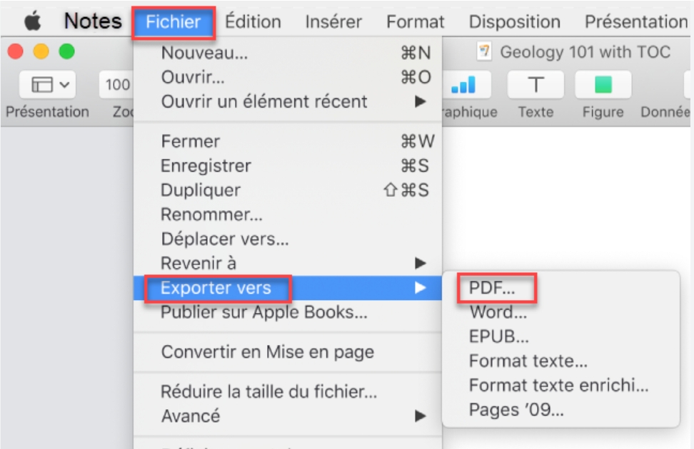 exporter le fichier sous PDF sur Mac