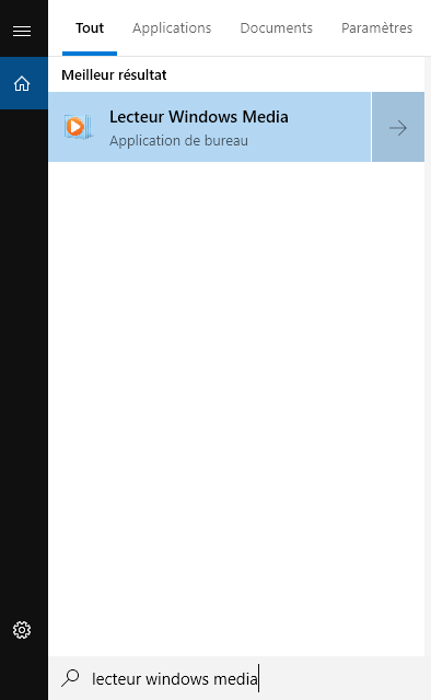 rechercher le lecteur Windows média