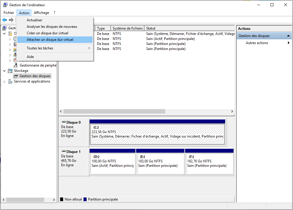 cliquer sur Attacher un disque virtuel