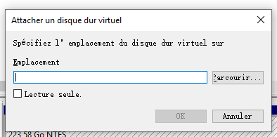 spécifier l'emplacement du disque dur virtuel