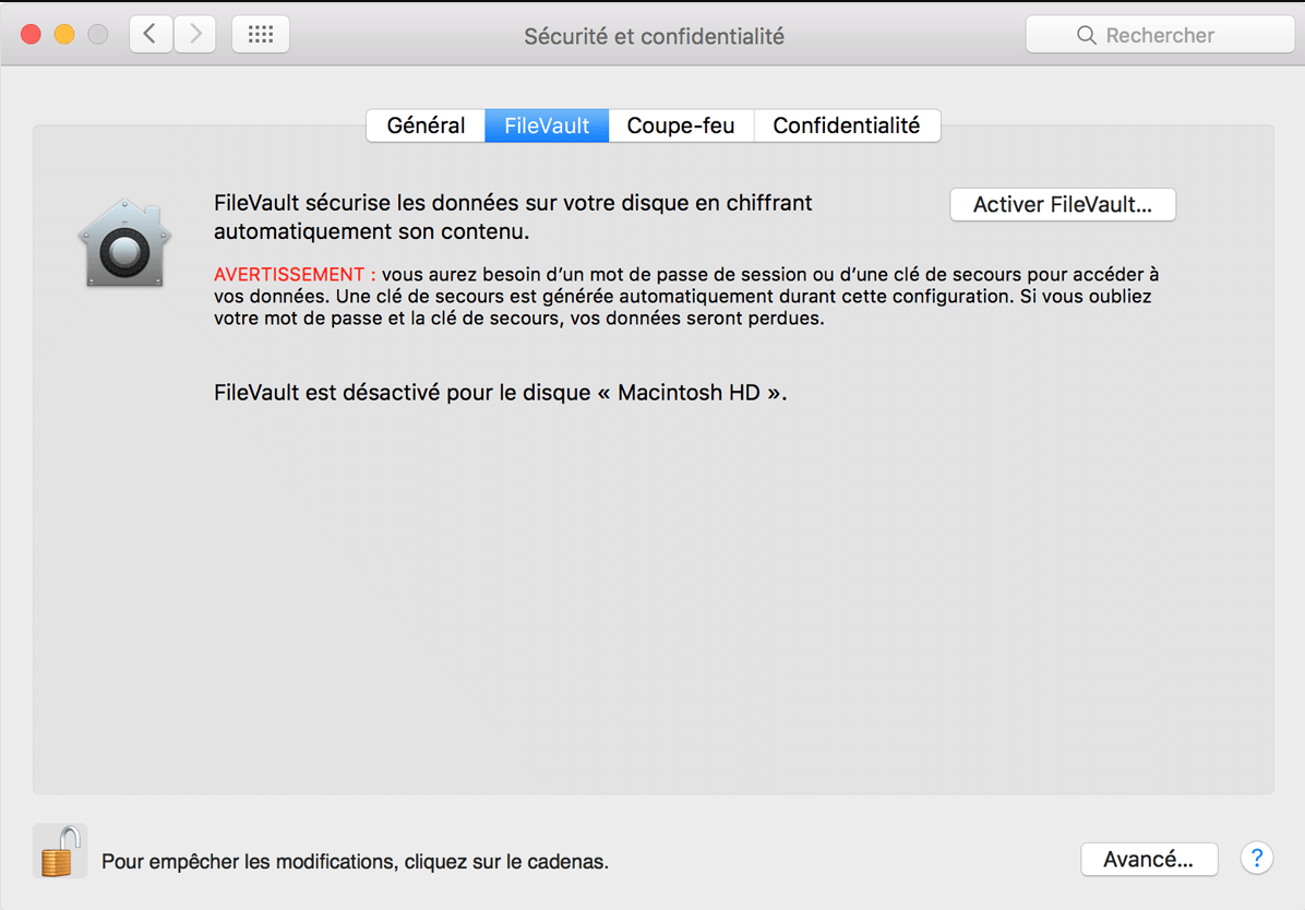 filevault sur Mac