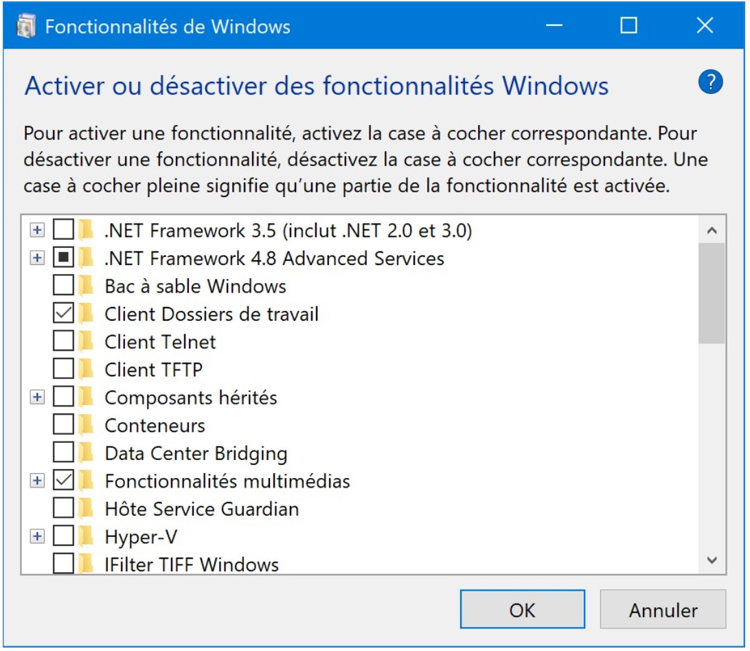 activer et desactiver les fonctionnalités de Windows