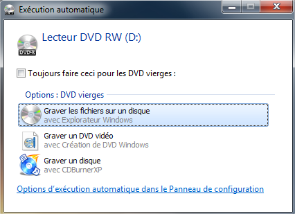 graver les fichiers sur un disque