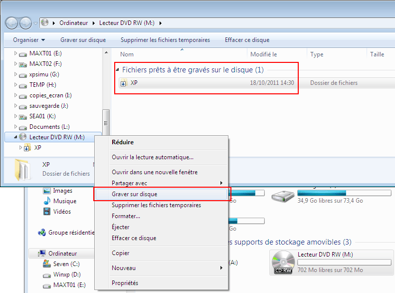 graver les fichiers sur un disque