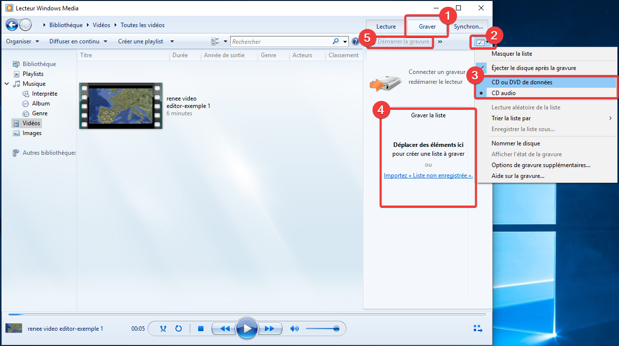 graver les fichiers sur un CD dans lecteur Windows Media
