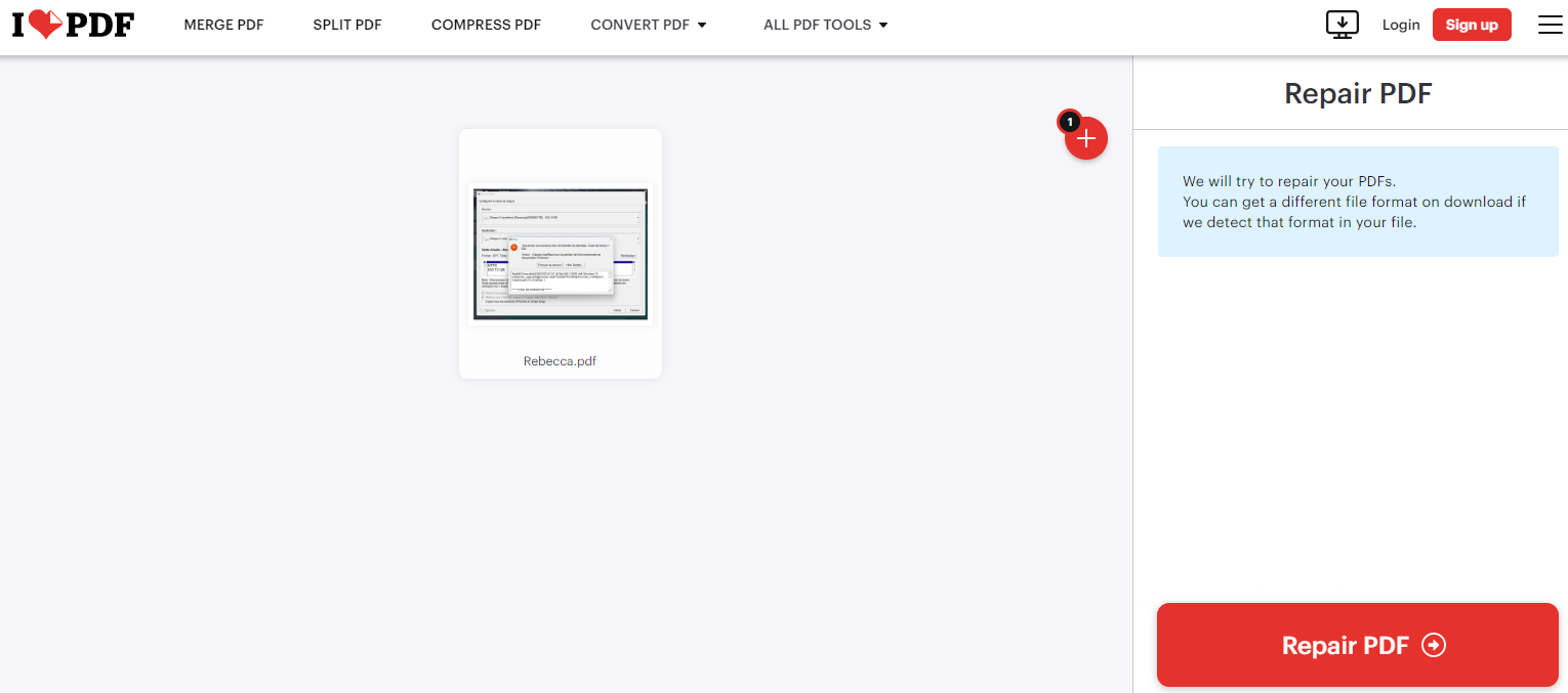 iLovePDF-Réparer le fichier PDF