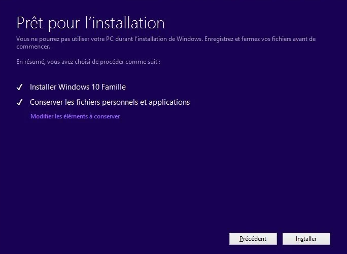 prêt à installer Windows 10