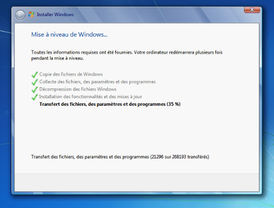 attendre l'installation de Windows 7