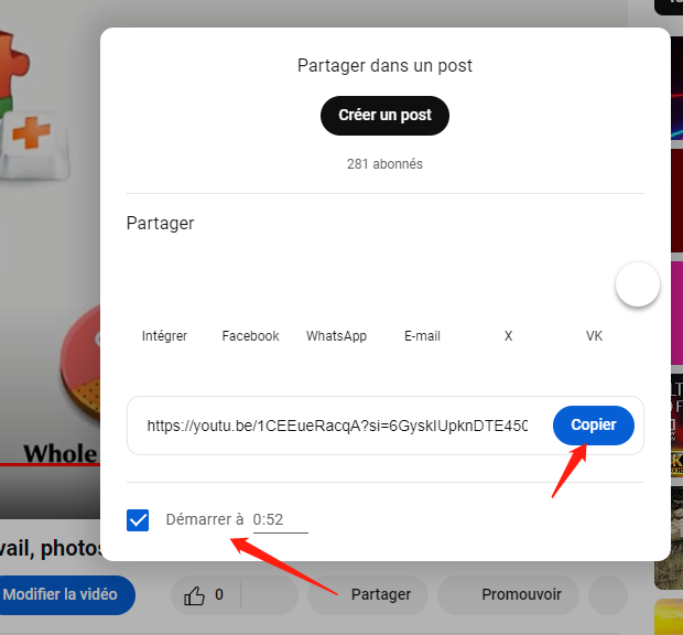 partager la vidéo YouTube