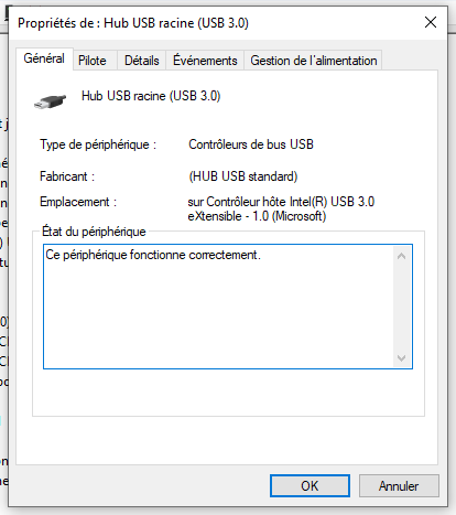 propriétés de hub USB raccine