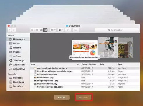restaurer les fichiers depuis Time Machine