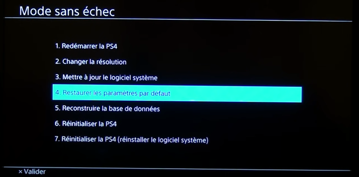 restaurer les paramètres par défaut PS4