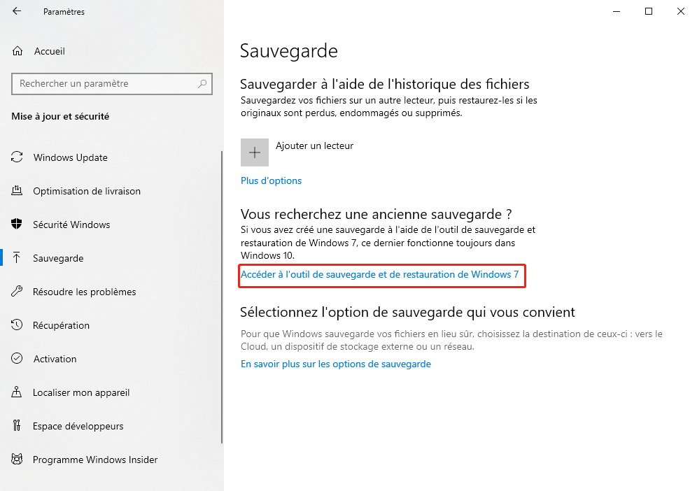 sauvegarde et restauration de Windows 7