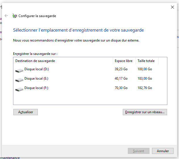 sélectionner la partition d'origine