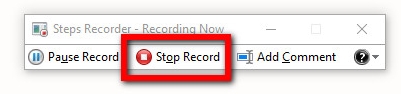 arrêter l'enregistrement avec Steps Recorder
