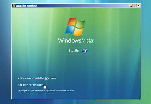 réparer l'ordinateur sous Windows Vista