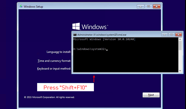 disque d'installation de Windows pour réinitialiser le mot de passe