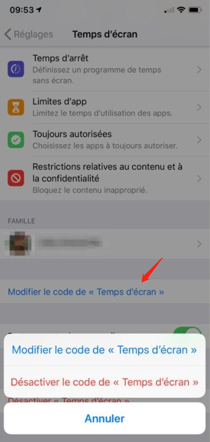 modifier le code de temps d'écran