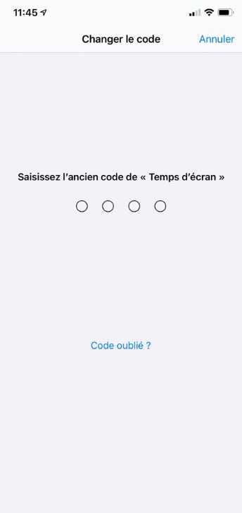 code de Temps d'écran oublié