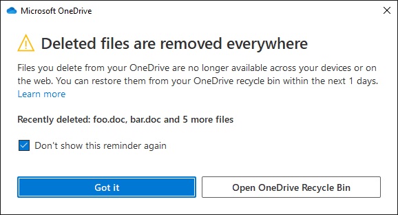 fichiers supprimés sur Onedrive