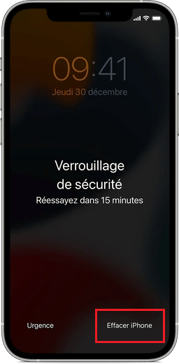 effacer l'iPhone sur l'écran de verrouillage de sécurité