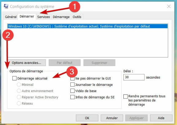 désélectionner le démarrage sécurisé