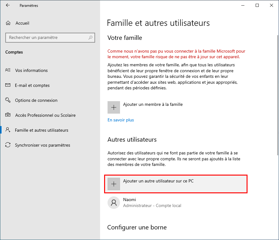Windows ajouter un autre utilisateur sur ce PC