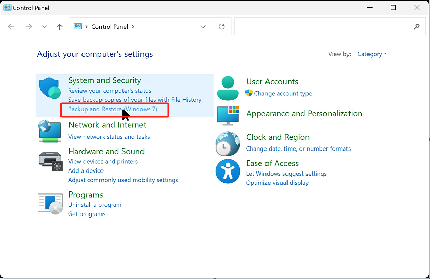 sauvegarder et restaurer windows 7 dans le panneau de configuration