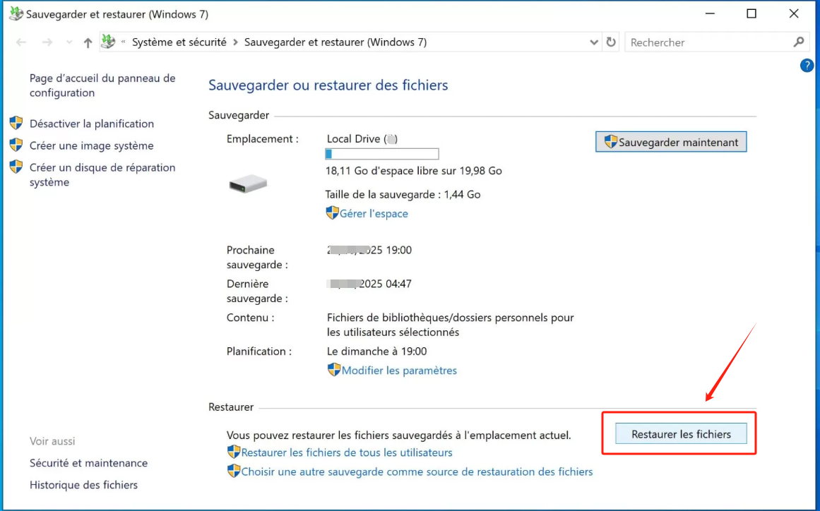 Restaurer mes fichiers dans Sauvegarder et restaurer (Windows 7)