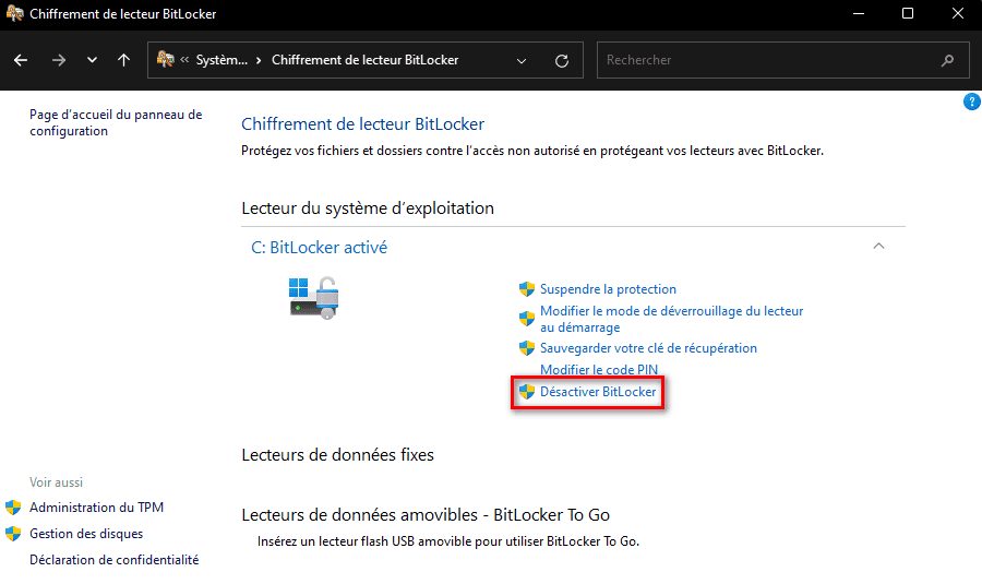 Désactiver BitLocker