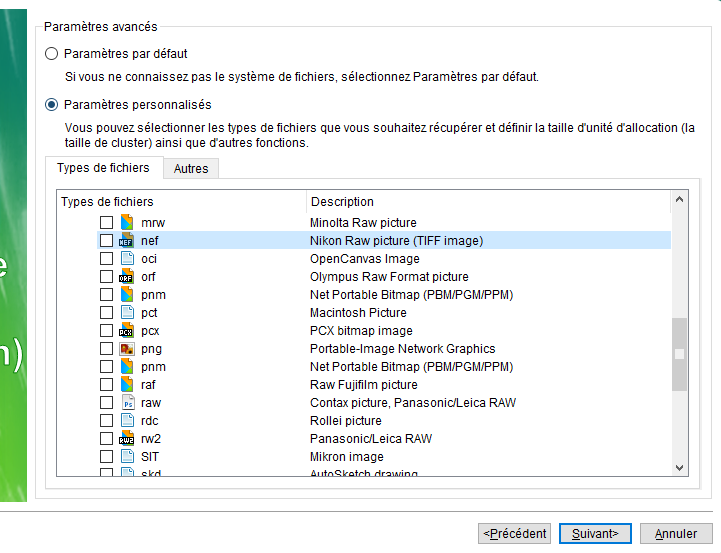 Format de fichier NEF dans Undeleter