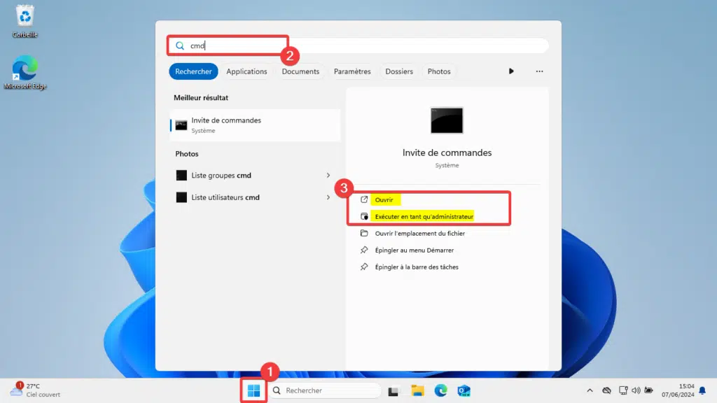 Windows 11, exécuter cmd en tant qu’administrateur
