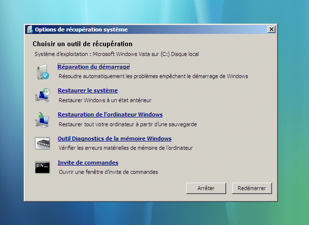 Démarrer depuis le support d'installation de Windows 7, choisir Réparer l'ordinateur > Récupération de l'image système