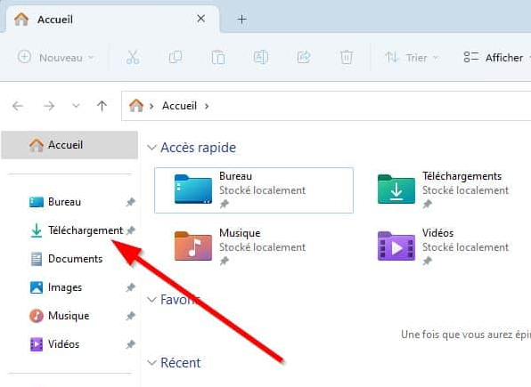 Ouvrir le dossier de téléchargement de Windows 11