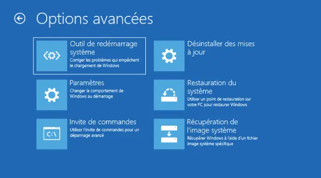 outil de redémarrage système dans Windows