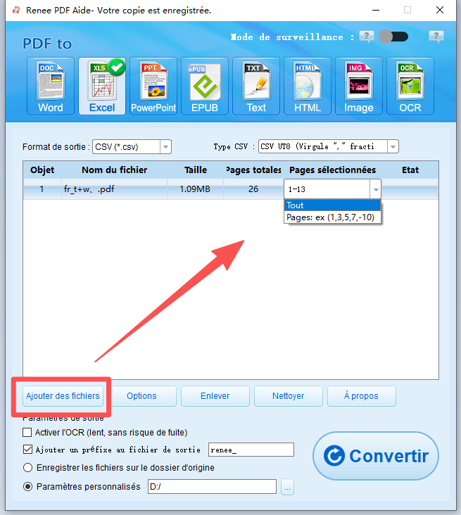 ajouter des fichiers à Renee PDF Aide et sélectionner les pages