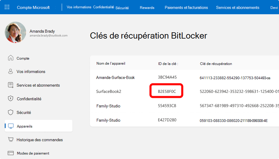 Clés de récupération BitLocker