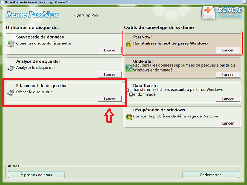 Effaceur de lecteur dans Renee PassNow