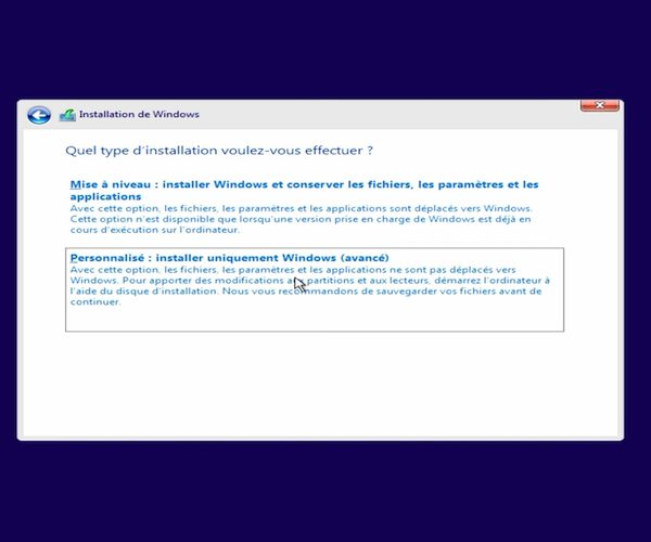 Installation personnalisée Windows 10/11