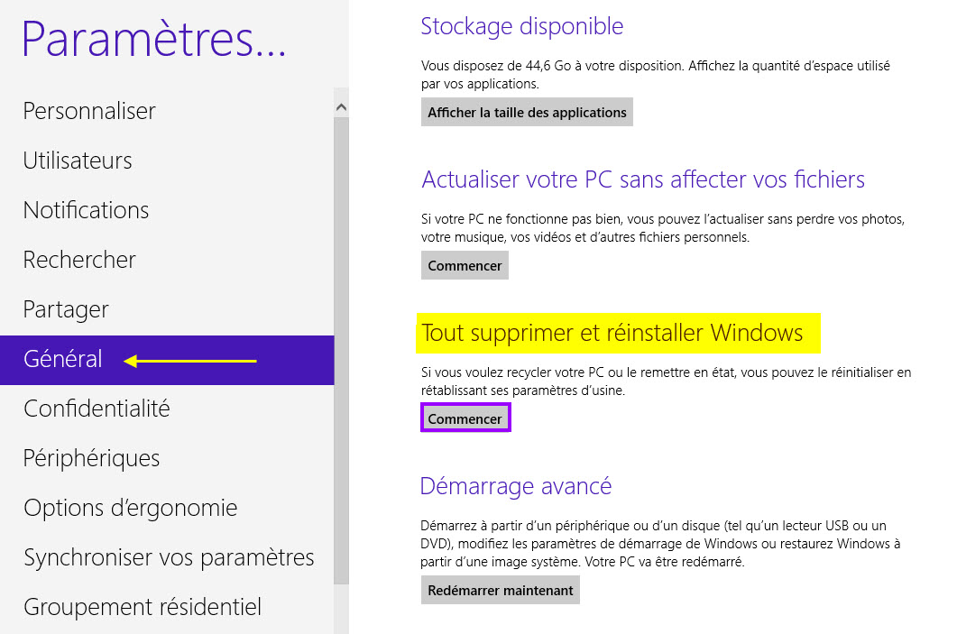 Windows 8 supprimer tout et réinstaller Windows