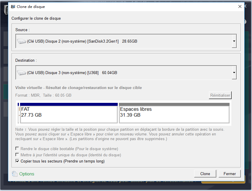 Renee Becca sélectionne copier tous les secteurs