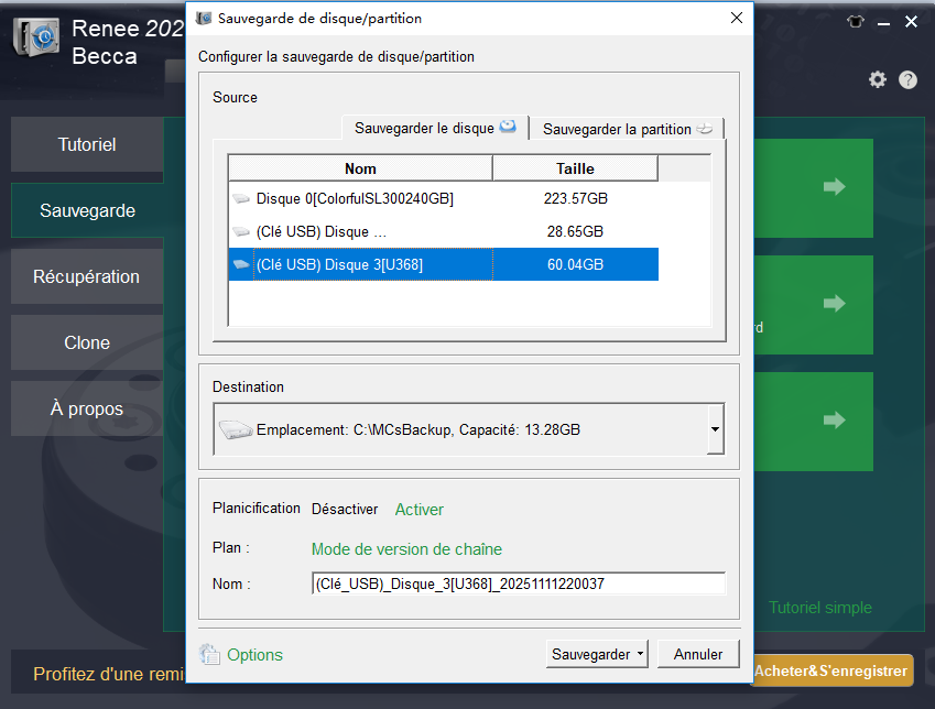 Sauvegarde de disque avec Renee Becca