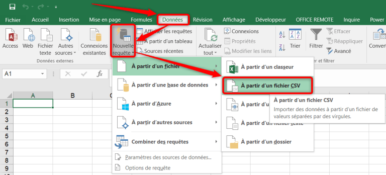 importer csv dans Excel