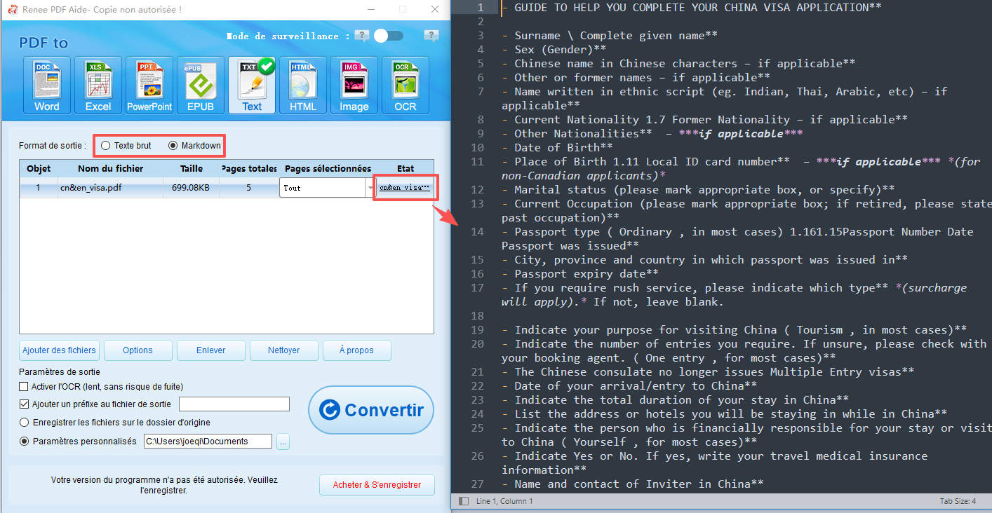 convertir pdf en txt ou markdown