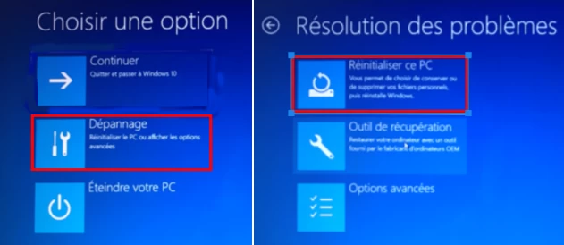 Sélectionner Réinitialiser ce PC dans Dépannage