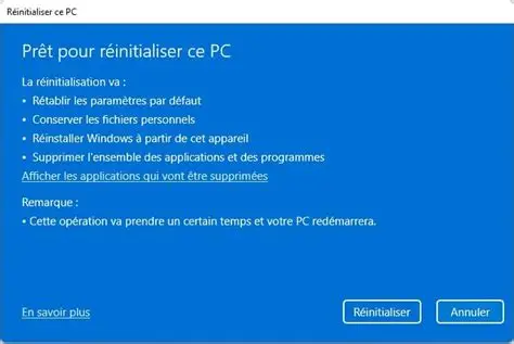prêt à réinitialiser ce PC